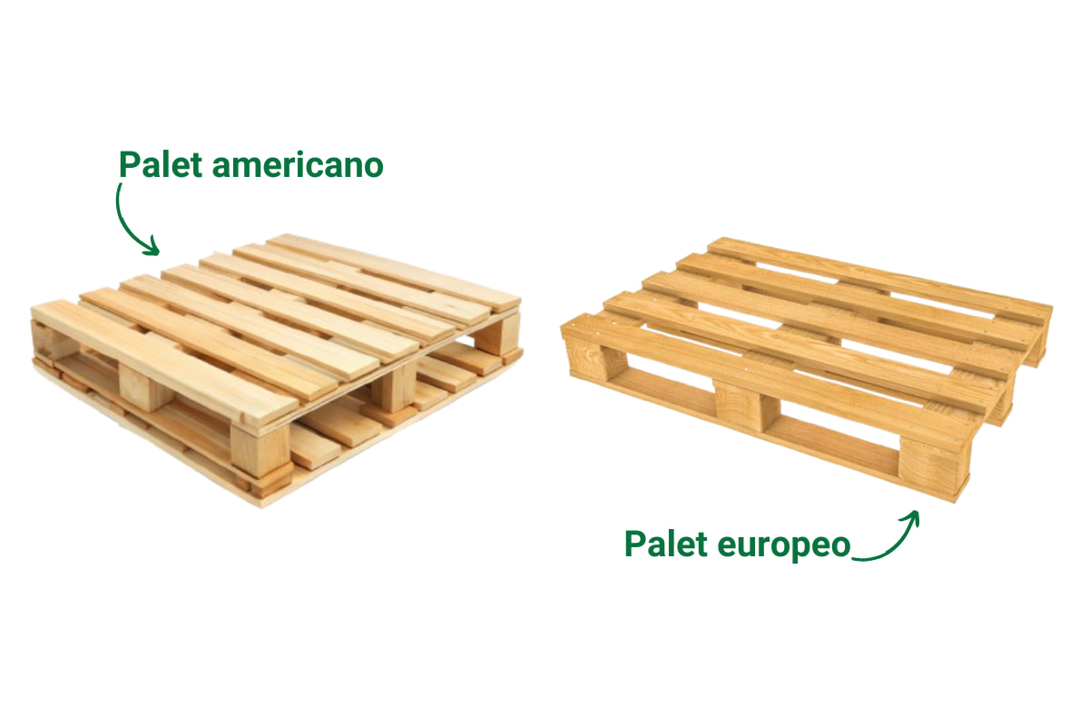 Palet americano y palet europeo juntos para ver diferencias